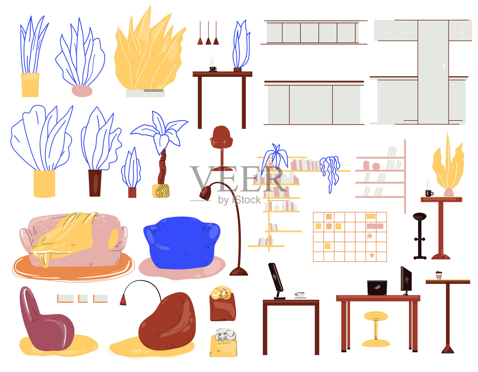 卡通内饰配家居家具插画图片素材