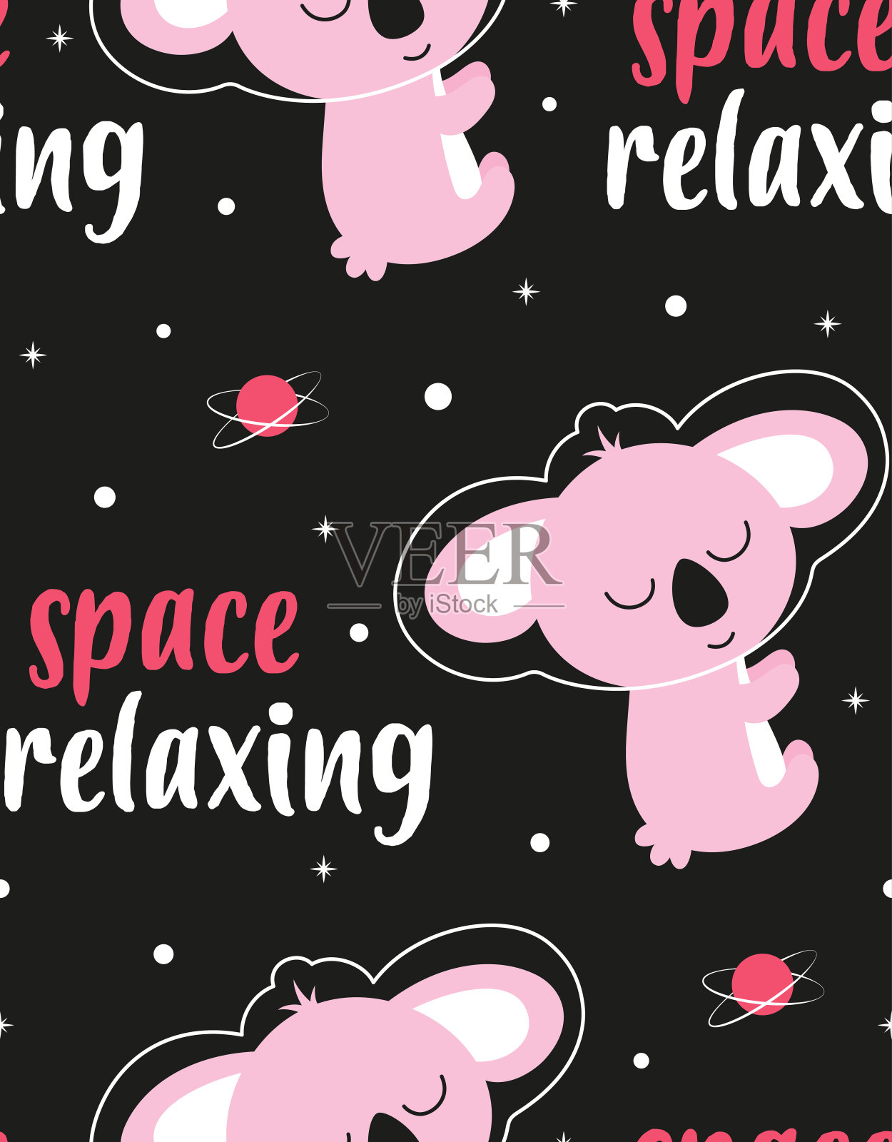 可爱的卡通印刷与太空考拉，矢量插图插画图片素材