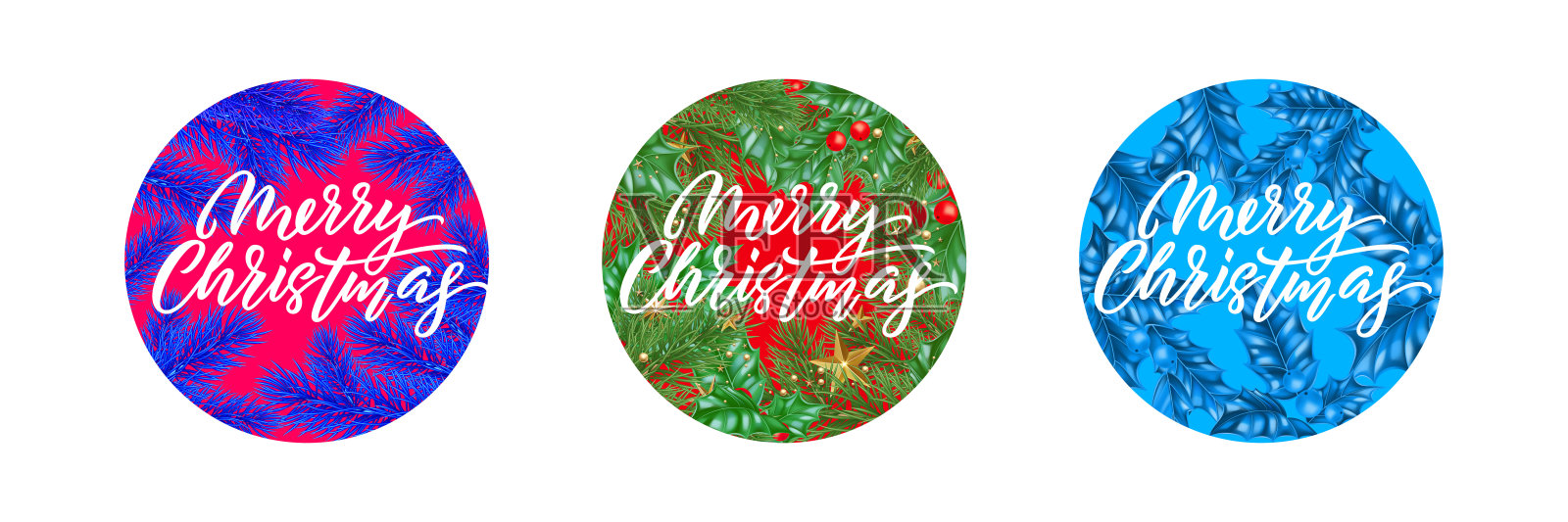 圣诞快乐设计和文字贺卡，矢量雪和圣诞装饰贴纸。圣诞快乐，冬天的雪和雪花装饰着金色的星星和神圣的雪背景插画图片素材