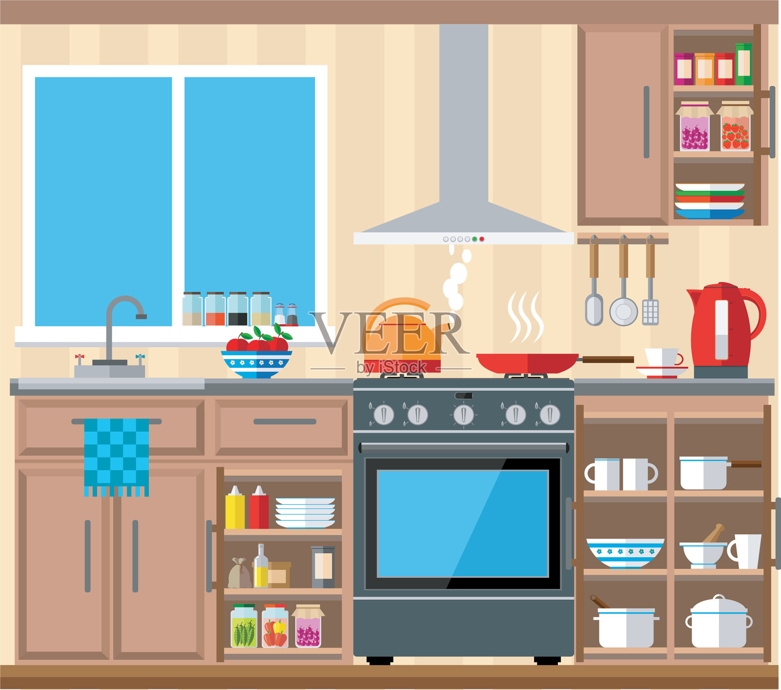 宽敞明亮的厨房和大窗户设计元素图片