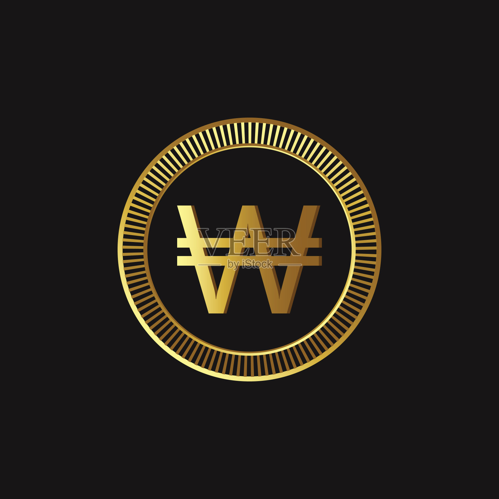 韩国韩元金牌标志在白色背景。金融投资的概念。兑换韩国货币货币银行业的插图。业务收入利润。金融的迹象设计元素图片