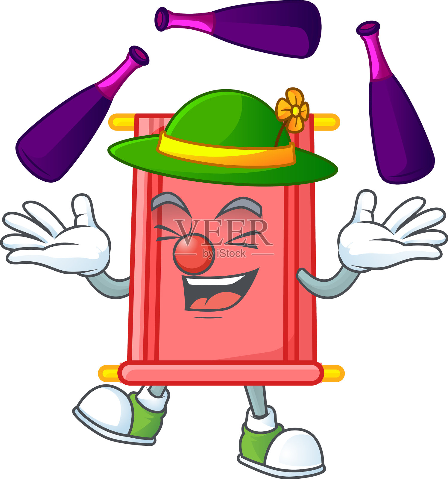 聪明的中国红卷轴卡通玩杂耍插画图片素材