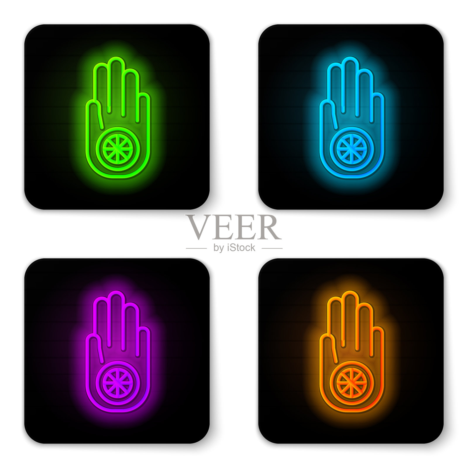 发光的霓虹线象征耆那教或耆那教法插画图片素材