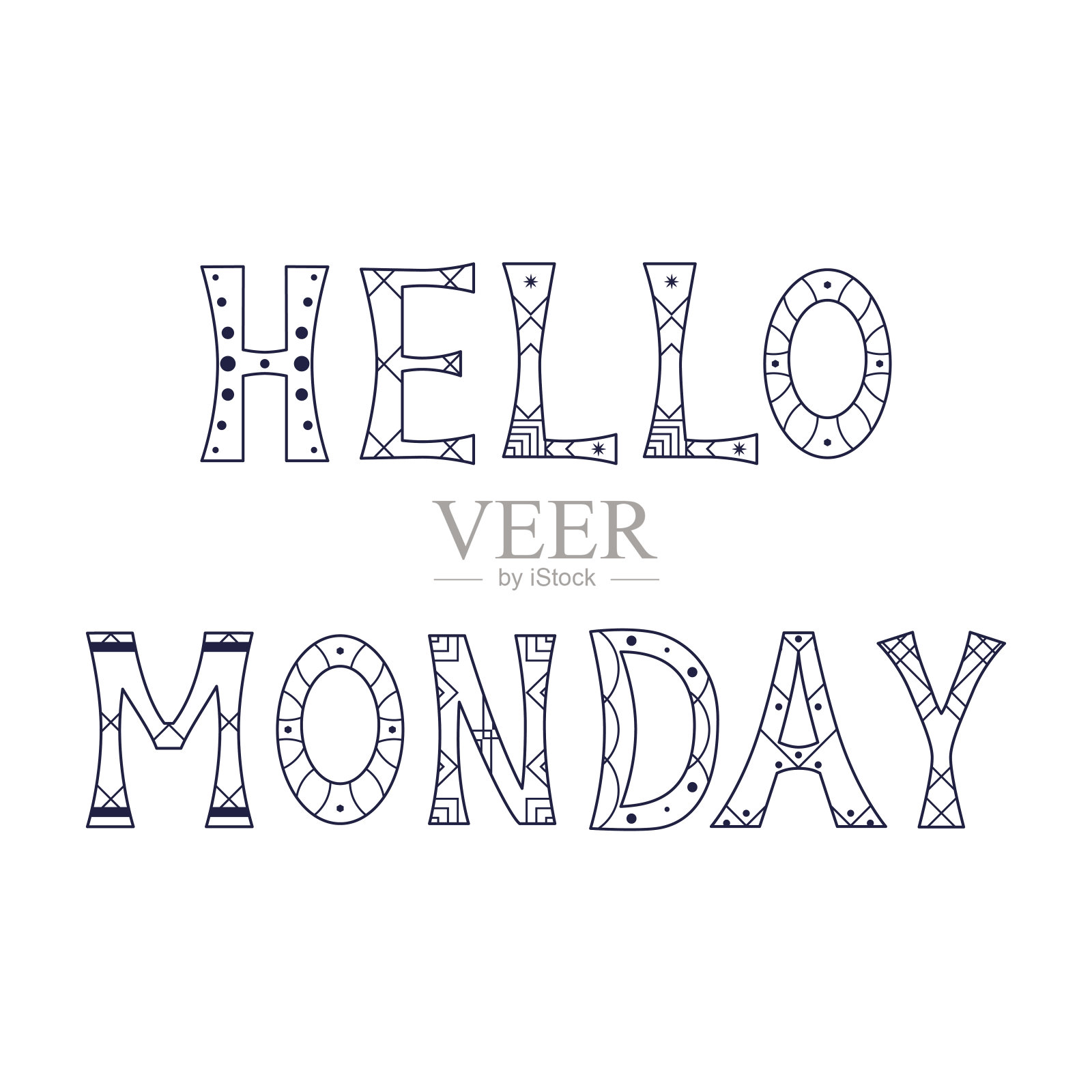 矢量插图与黑白题词你好星期一。插画图片素材