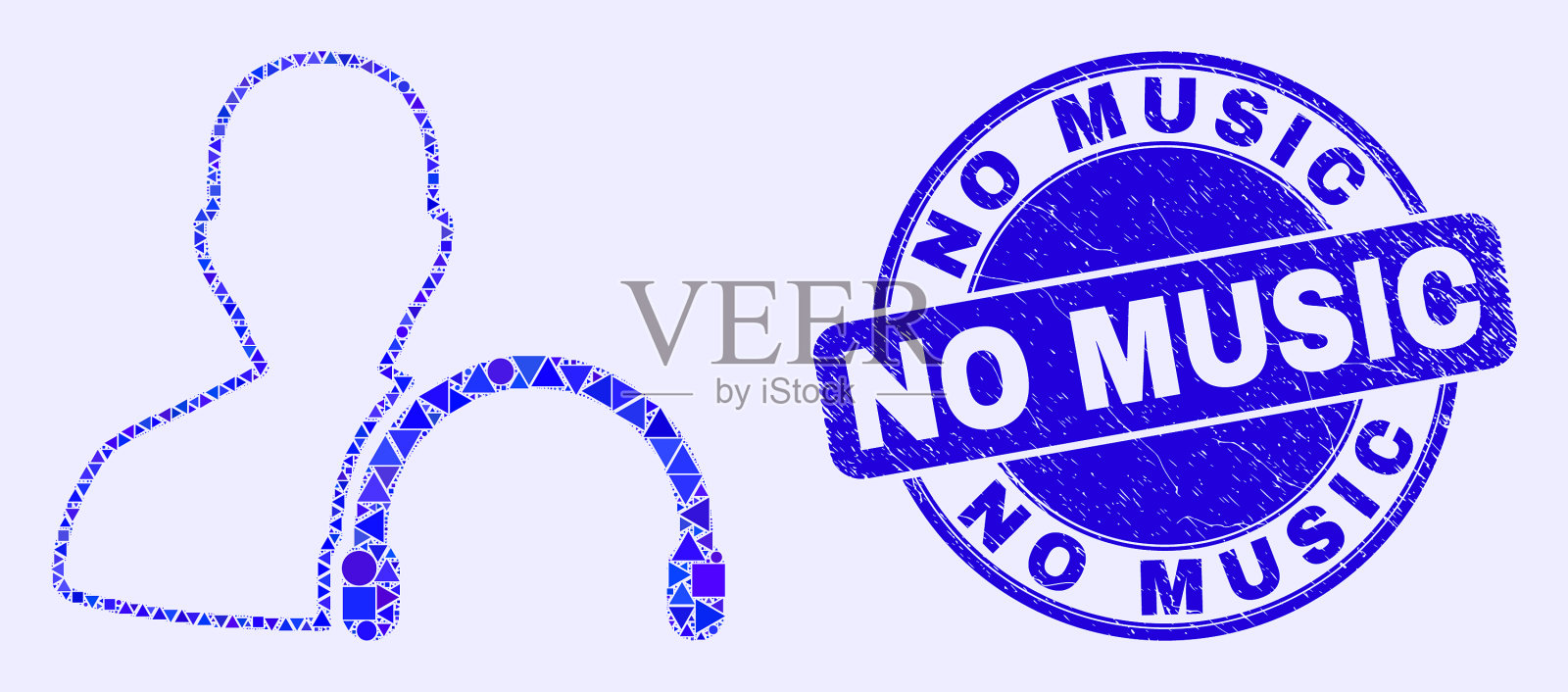 Blue没有刮伤音乐封条和用户耳机插画图片素材