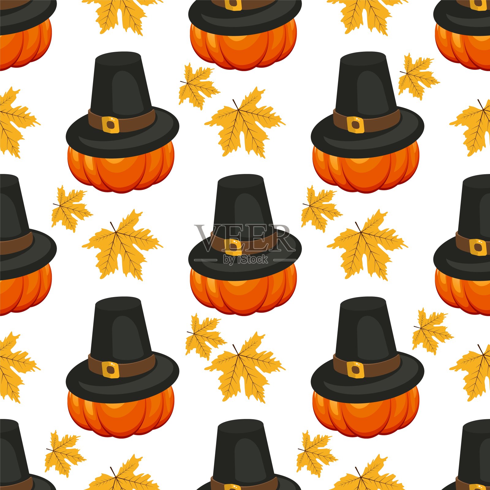 感恩节快乐无缝模式与节日对象在扁平风格。插画图片素材