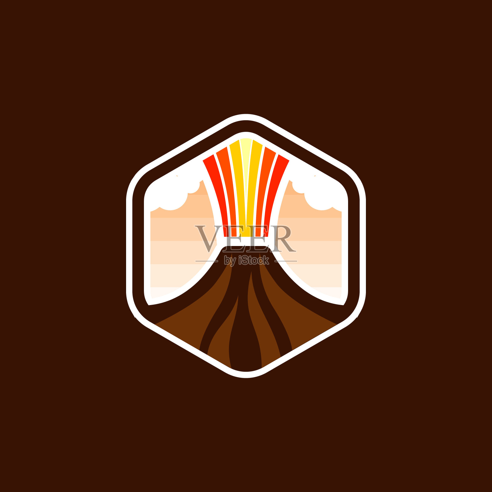 简单复古火山喷发移动应用矢量图标插画图片素材