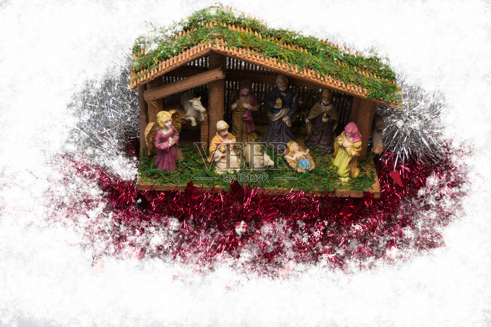 与约瑟，玛丽和小基督在圣诞托儿所照片摄影图片