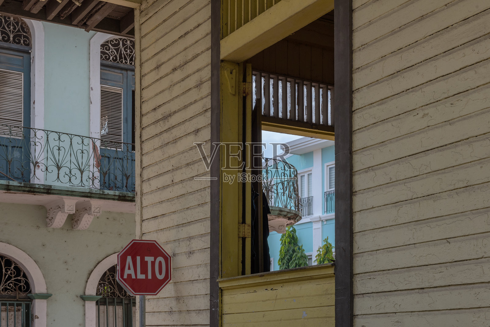 巴拿马古城卡斯科·别霍的建筑立面照片摄影图片