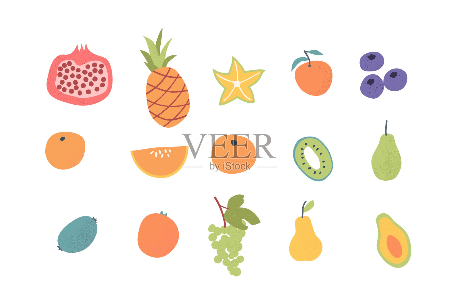 涂鸦手绘水果套装。素食热带水果插画图片素材