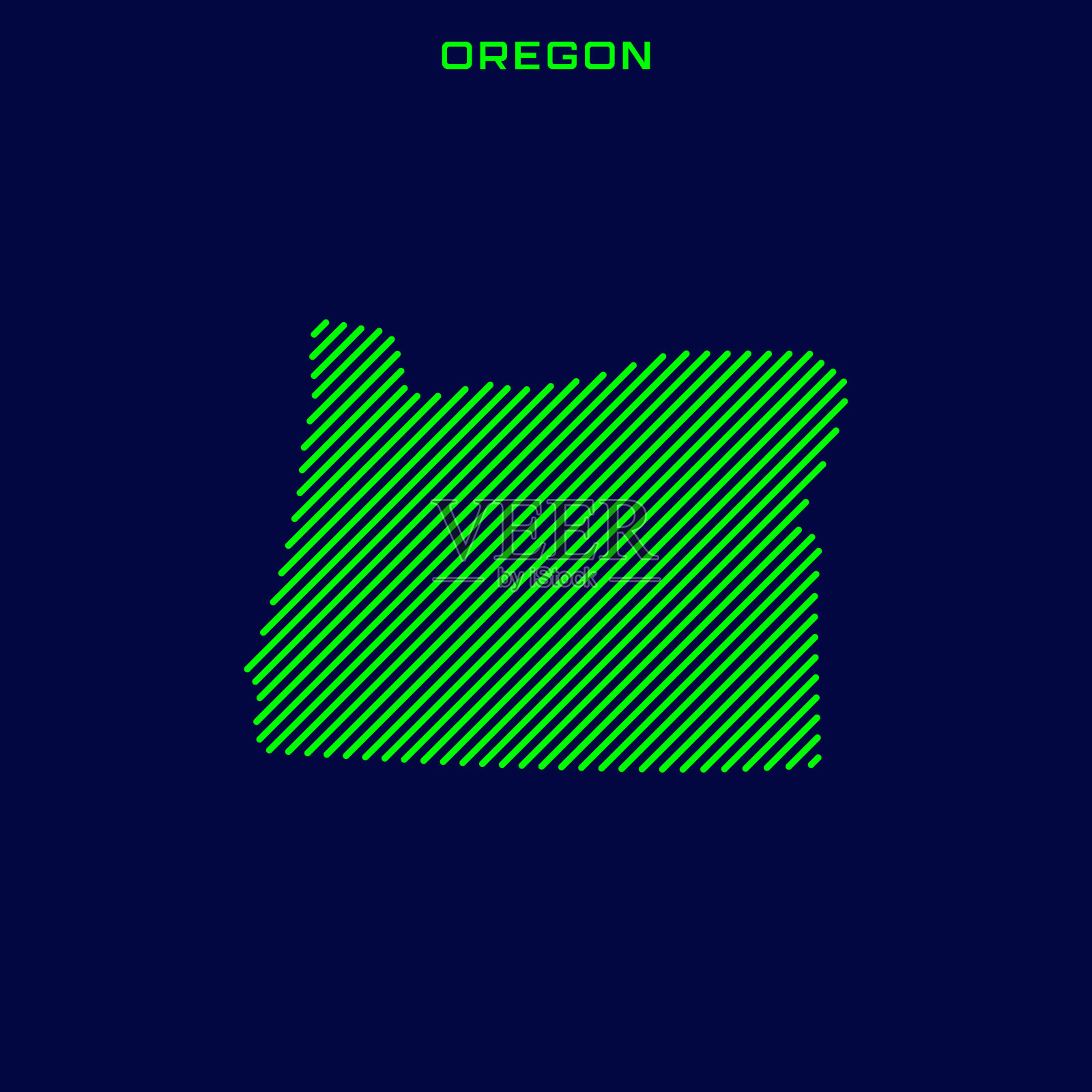 俄勒冈州的条纹地图-美国矢量插图设计模板。插画图片素材