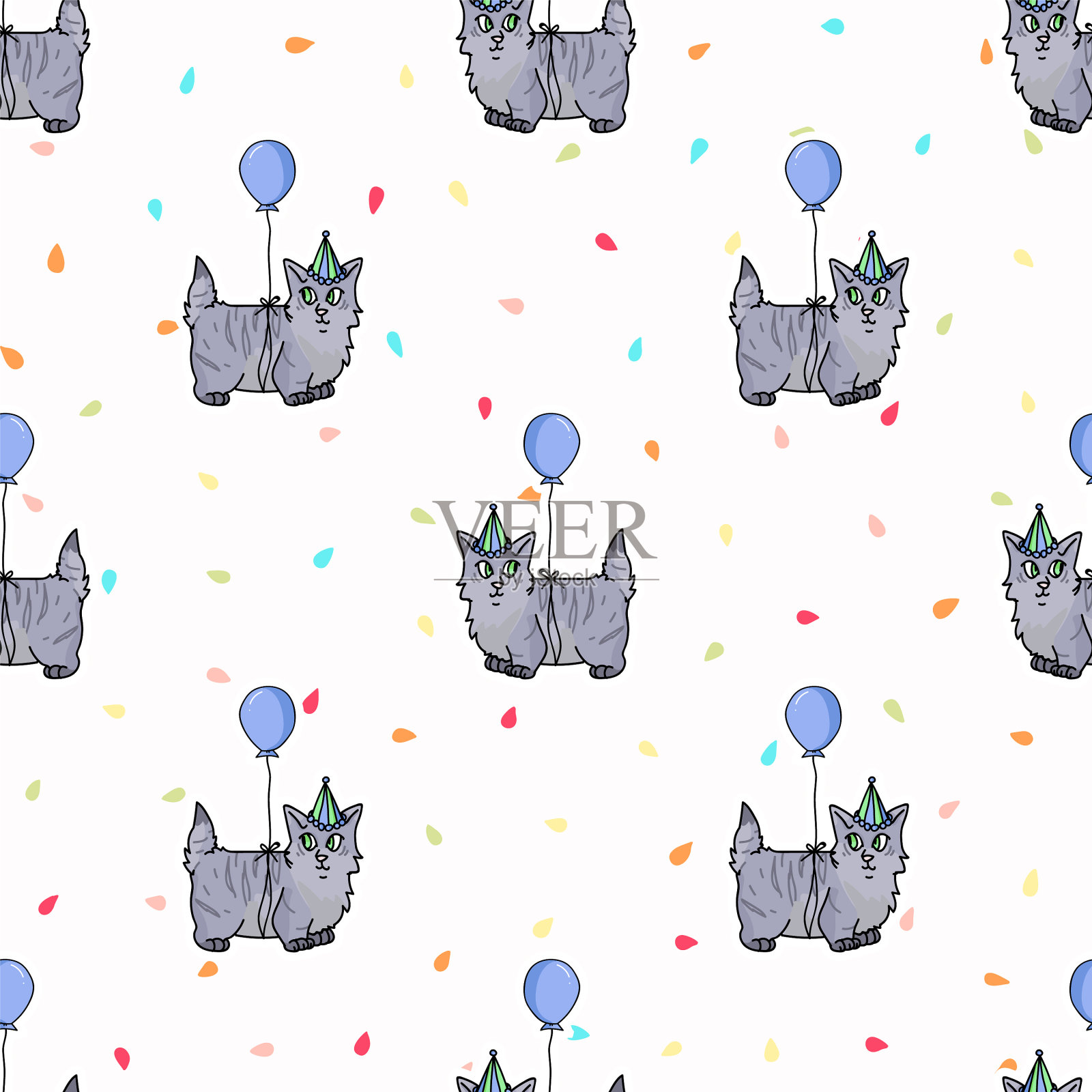 可爱的卡通芒奇金猫与派对帽子插画图片素材