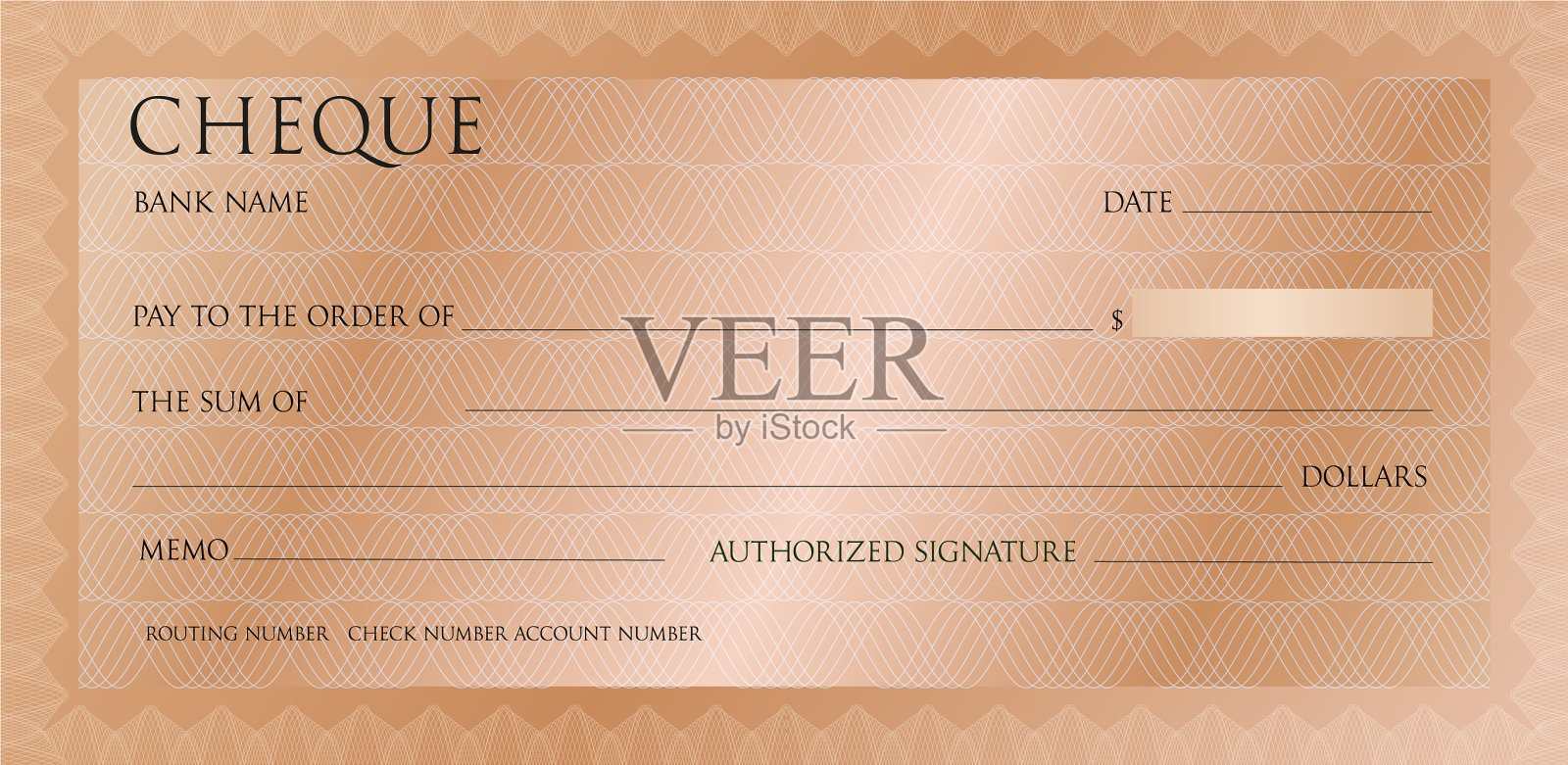 豪华粉金支票模板与复古插画图片素材