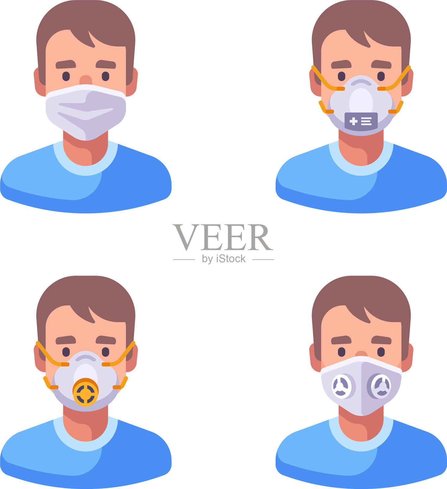 男人在不同类型的口罩医疗插画图片素材