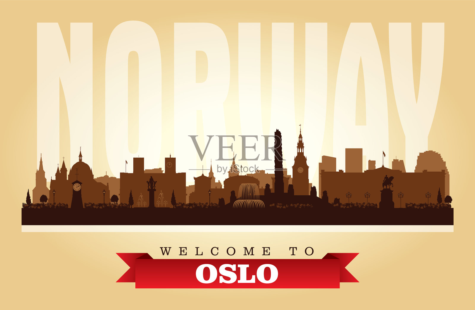 挪威奥斯陆城市轮廓线插画图片素材