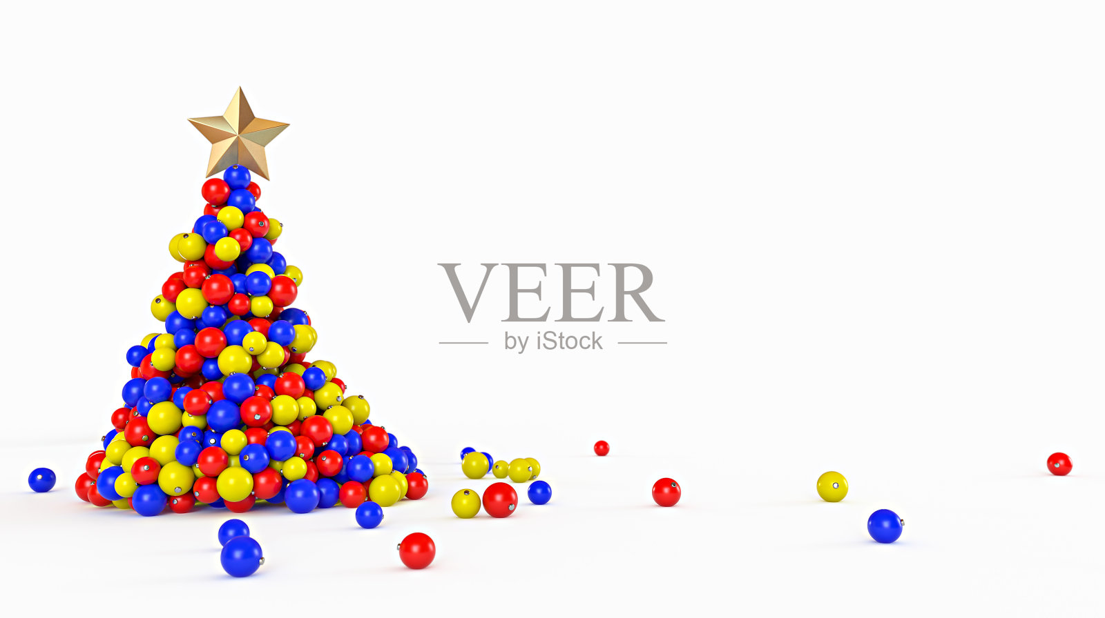 用白色背景上的小装饰品做成的圣诞树。最小的新年概念。3 d渲染插图。照片摄影图片