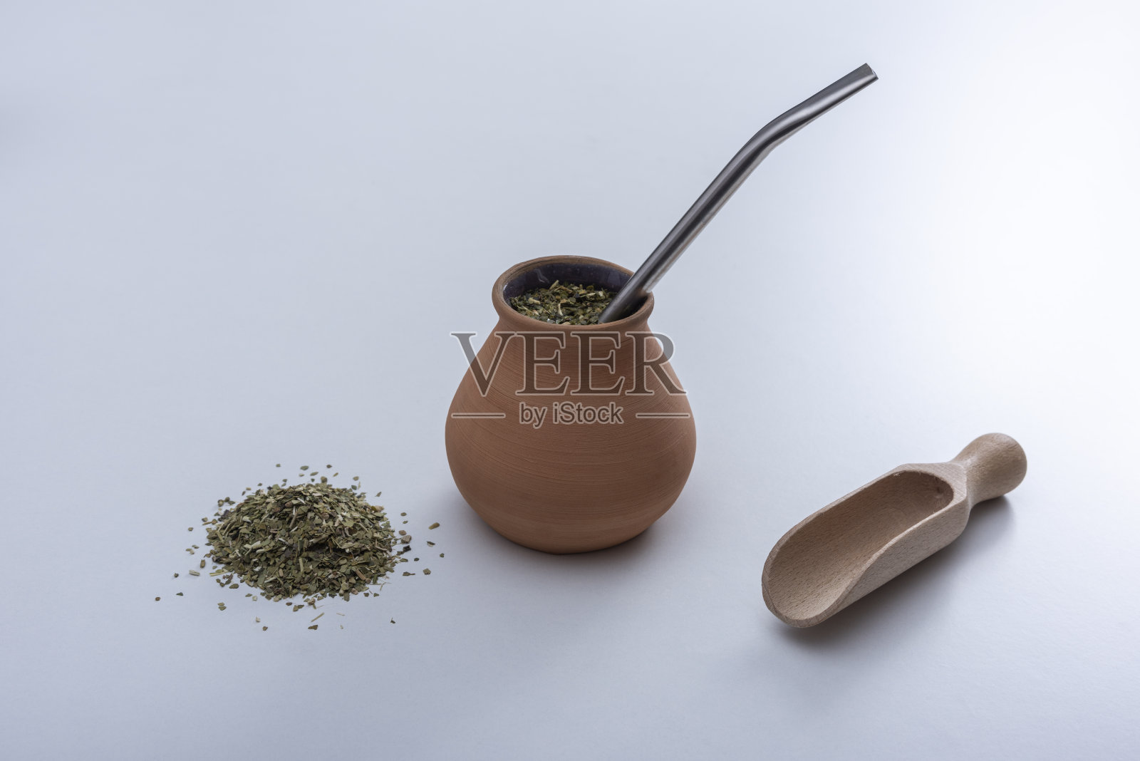 马黛茶，葫芦和炸棉花照片摄影图片