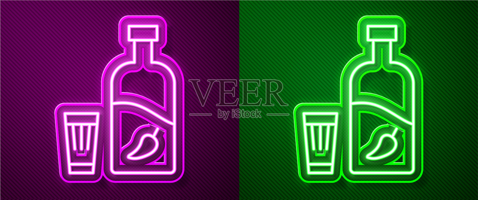 霓虹灯伏特加与胡椒和玻璃图标插画图片素材