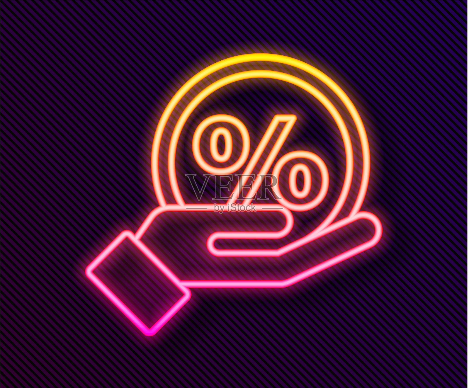 发光的霓虹灯线折扣百分比标签图标插画图片素材