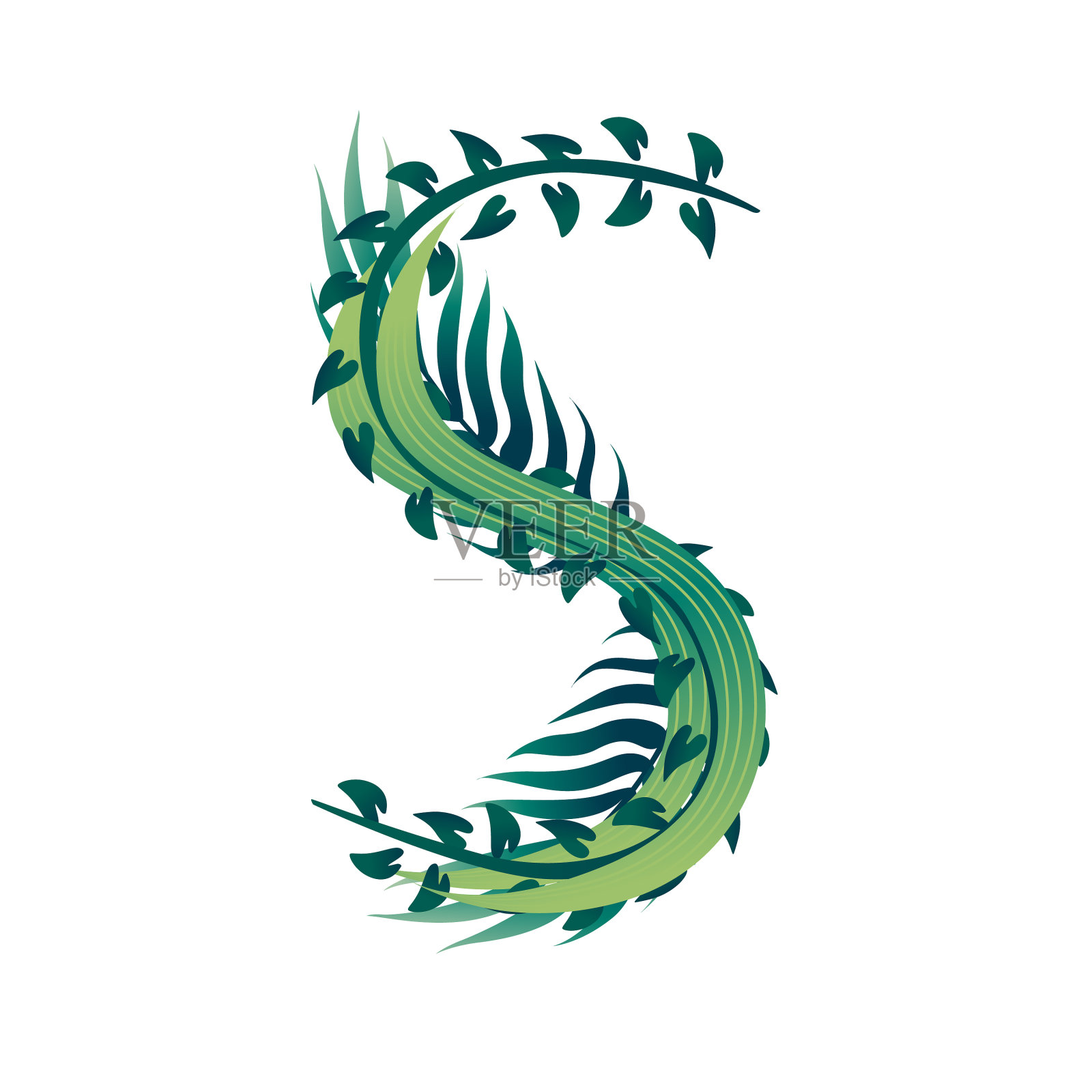 叶字母与不同类型的绿色插画图片素材