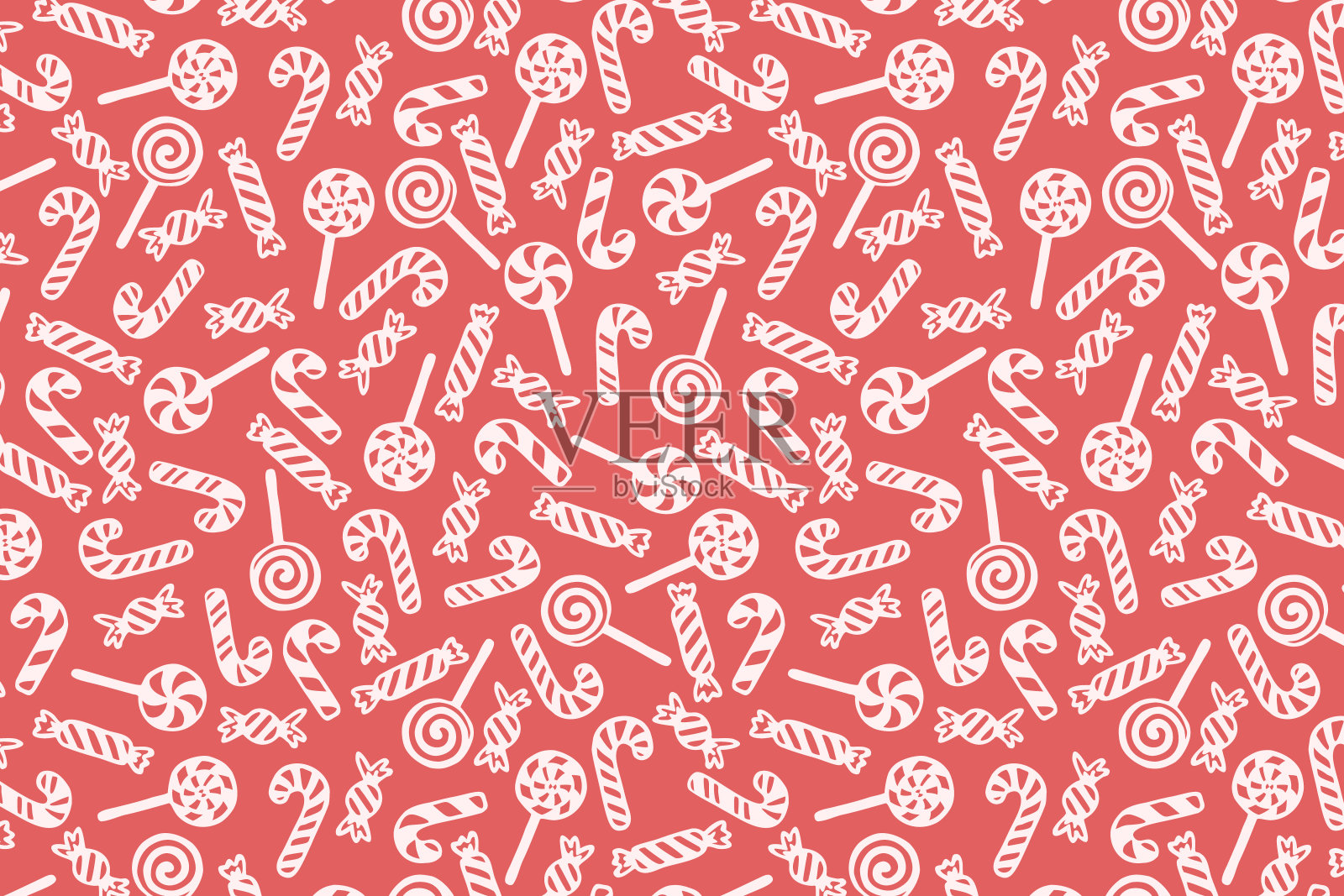 矢量圣诞背景手绘棒棒糖，糖果手杖和糖果。插画图片素材