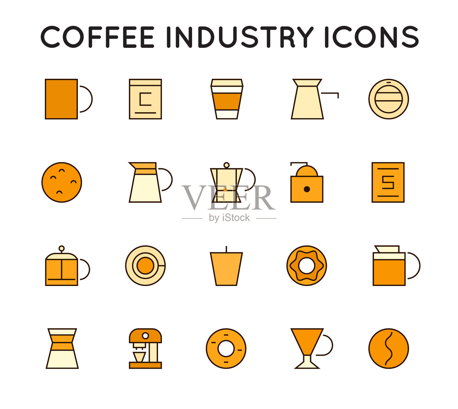 设定薄咖啡元素和咖啡图标素材