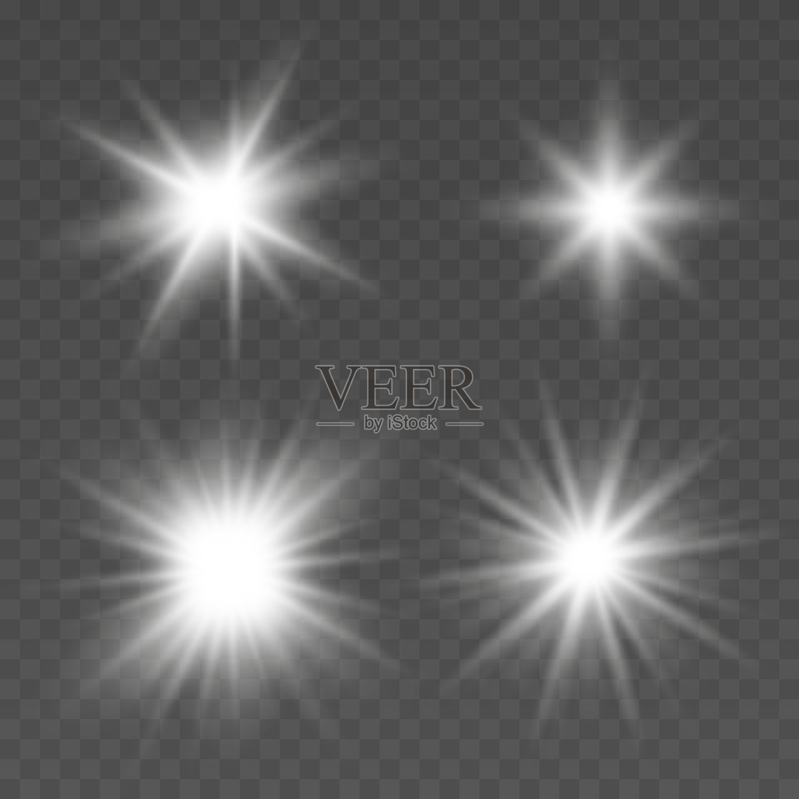 一组向量发光的光效果恒星爆发与闪光。闪闪发光的神奇尘埃颗粒。明亮的恒星。设计元素图片