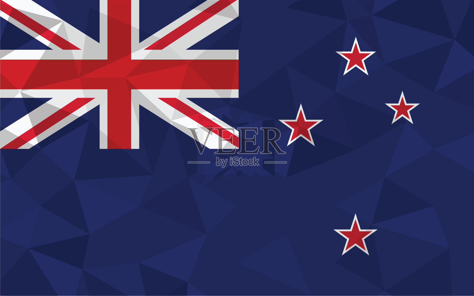 低多边形新西兰旗矢量插图。三角形的新西兰国旗图形。新西兰国旗是独立的象征。设计元素图片
