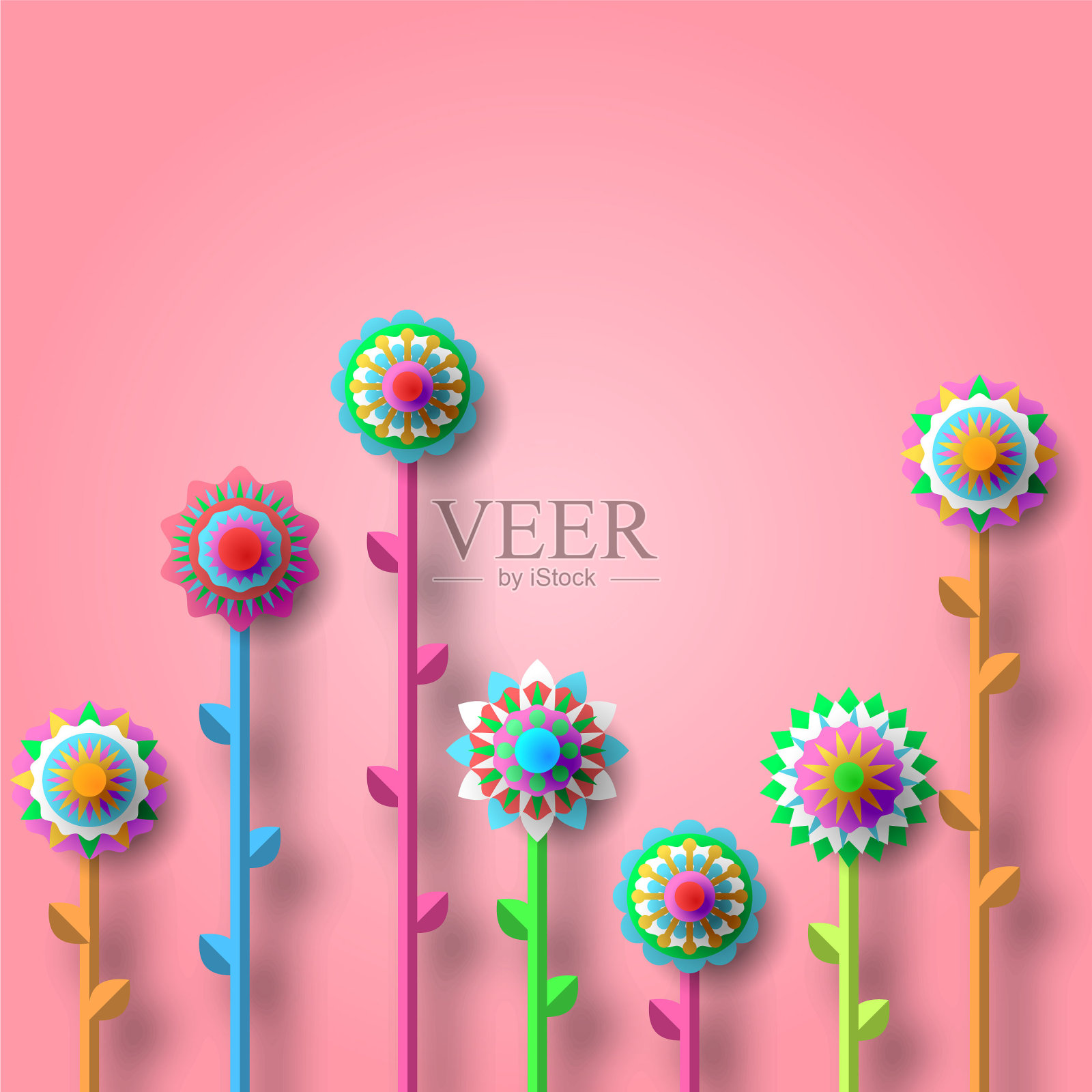 抽象3D颜色花剪纸背景向量现代设计风格阴影插画图片素材