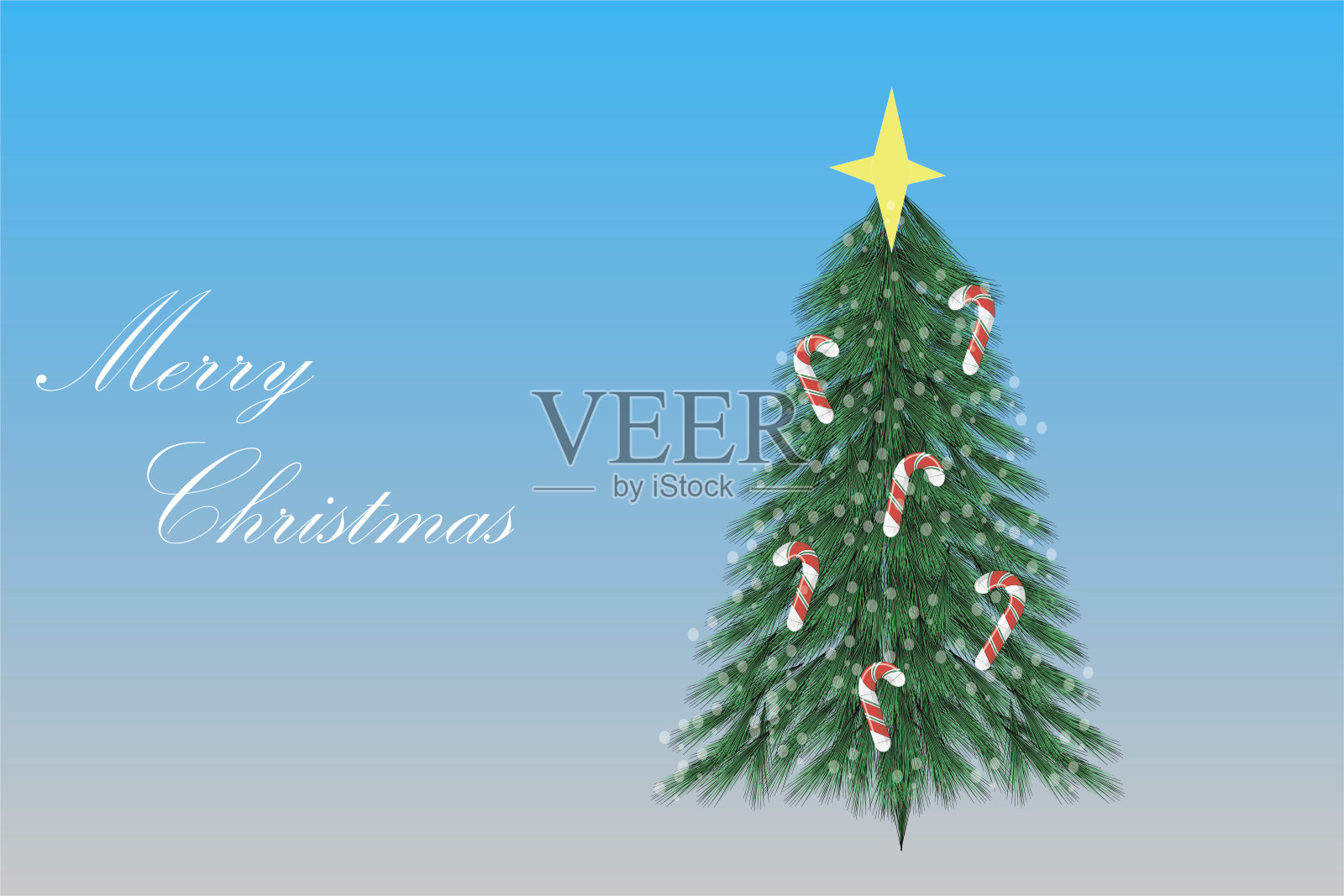 圣诞节卡片。圣诞快乐。插图矢量装饰圣诞树与糖果甘蔗，雪，星星。圣诞老人插画图片素材