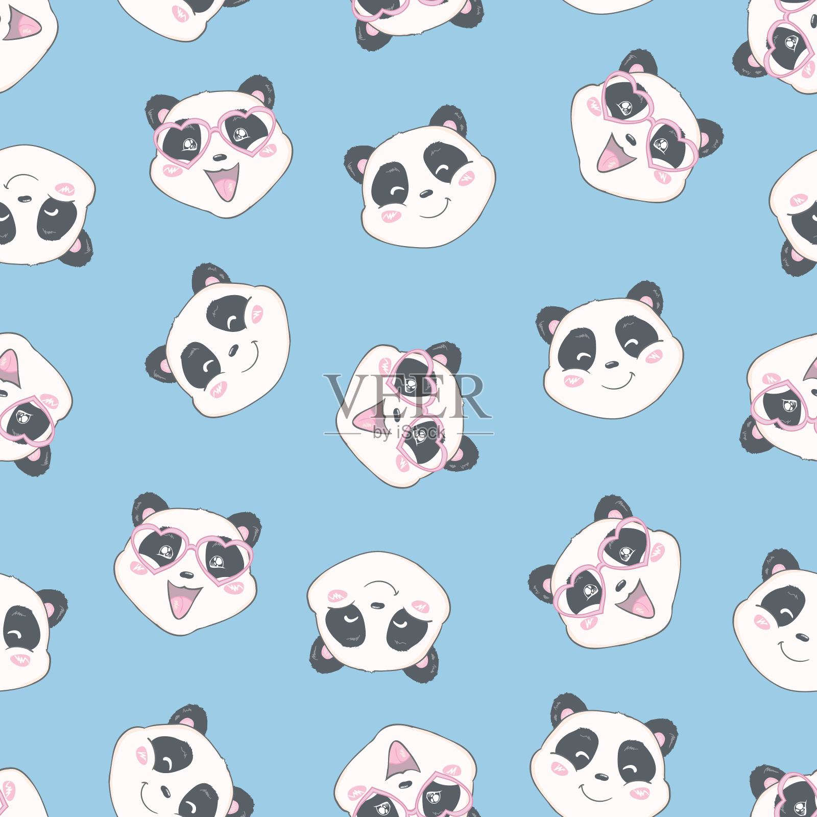 卡通无缝熊猫图案插画图片素材