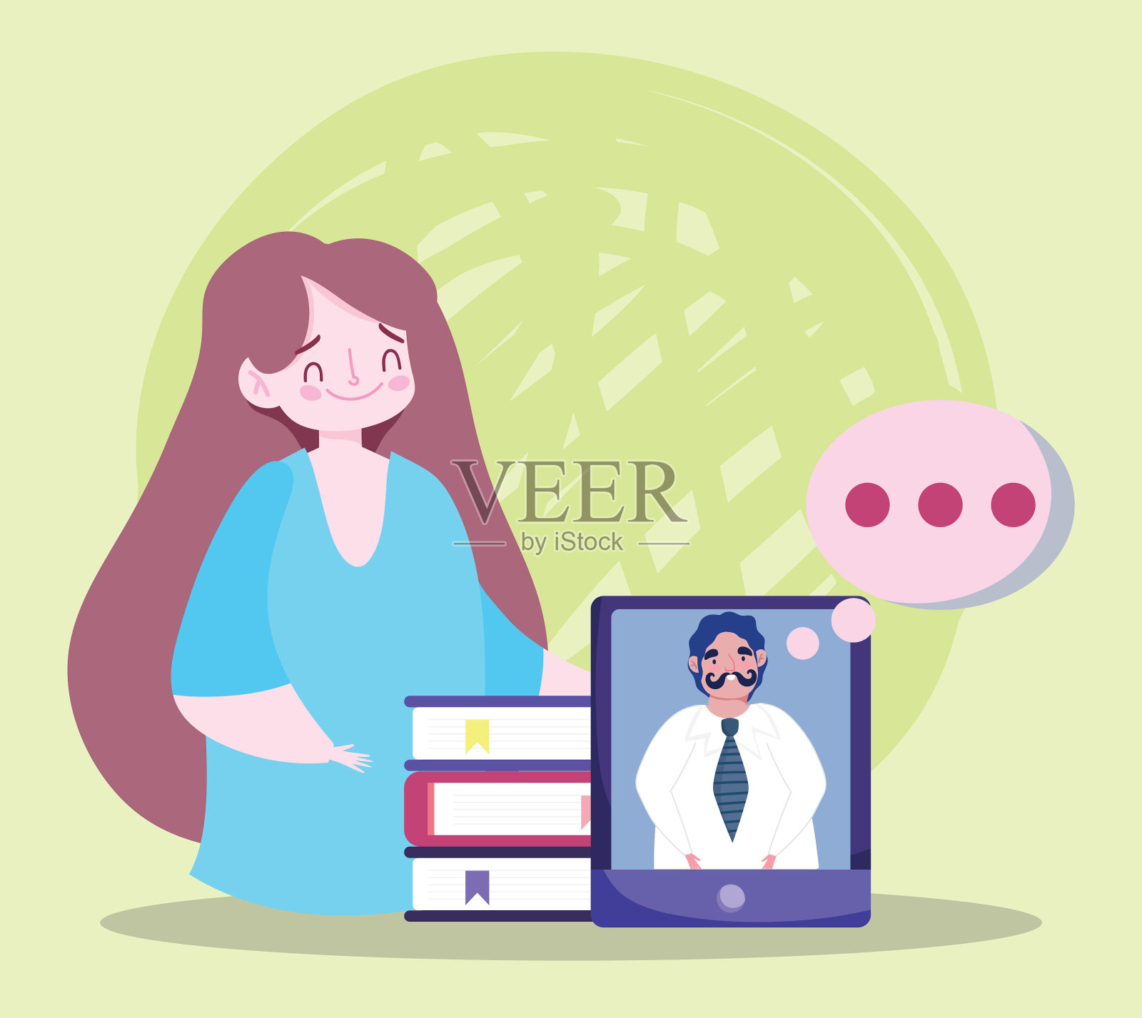 在线教育老师学生女孩聊天插画图片素材