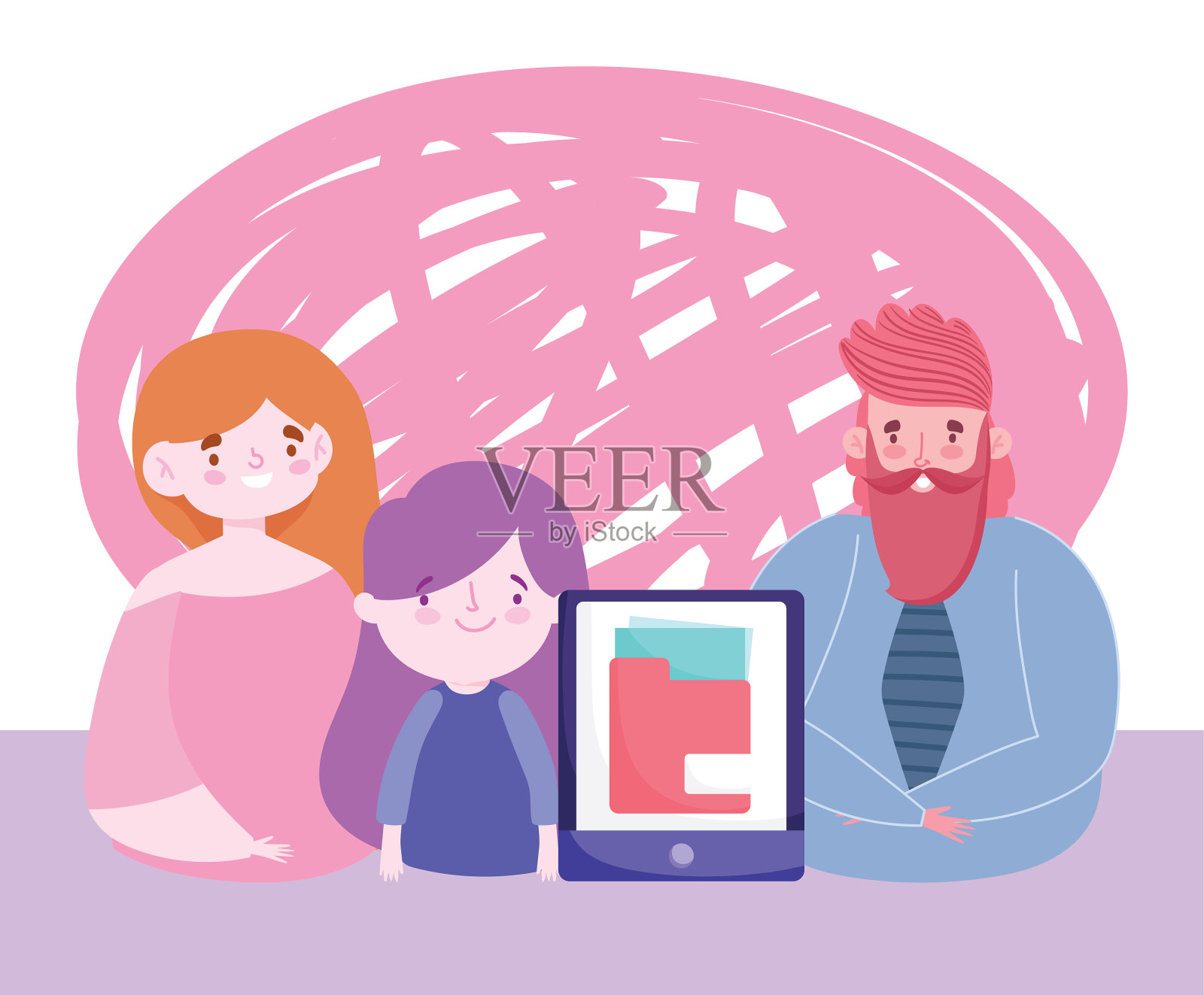 在线教育老师妈妈和女儿学生插画图片素材