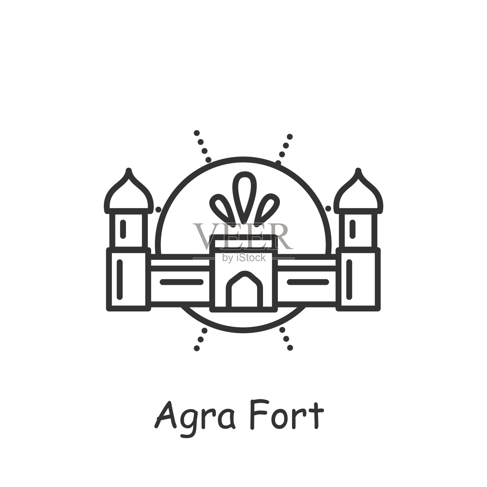 阿格拉堡线图标。可编辑的矢量图插画图片素材