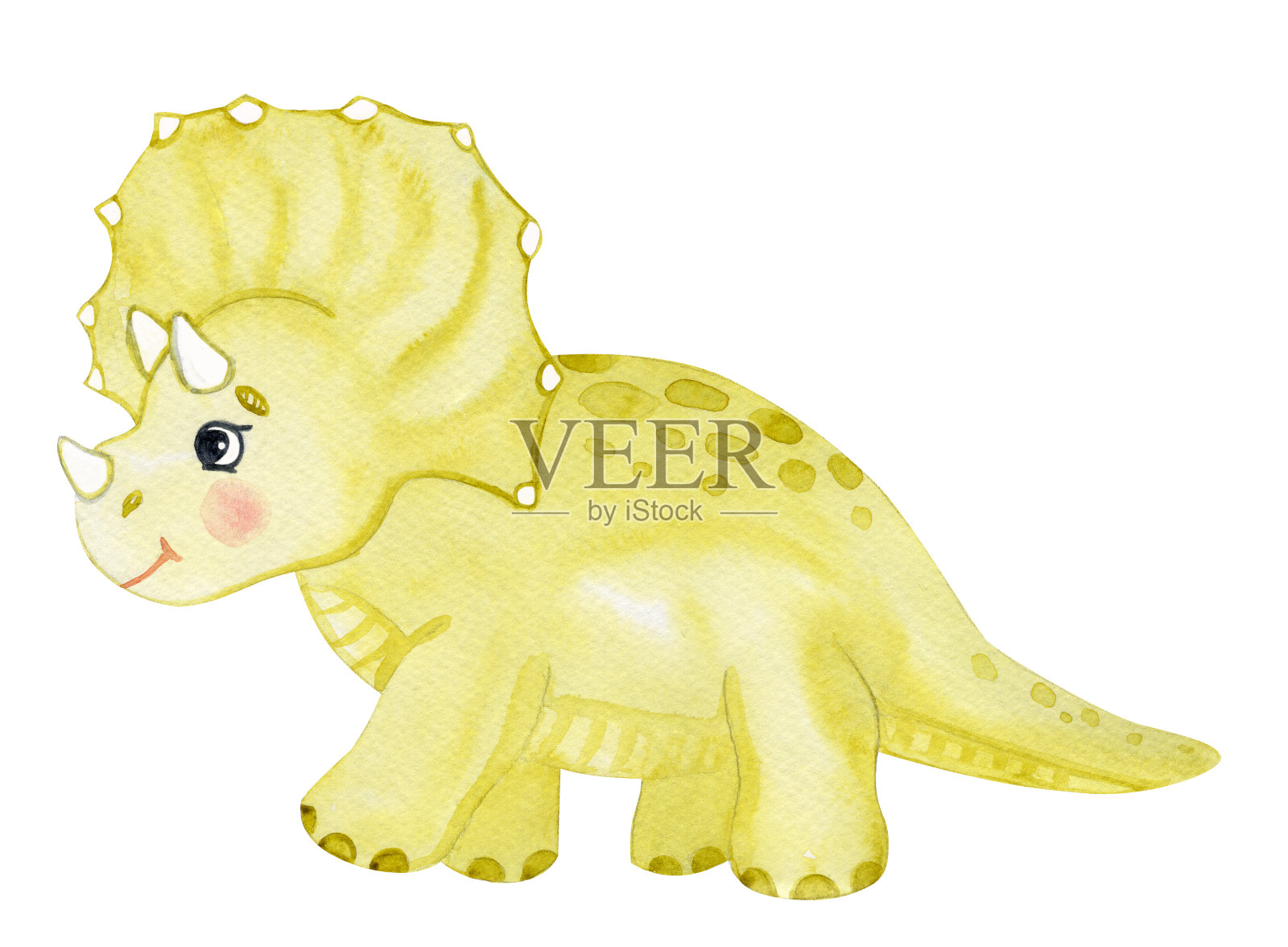 水彩绿色可爱的恐龙孤立在白色的背景插画图片素材