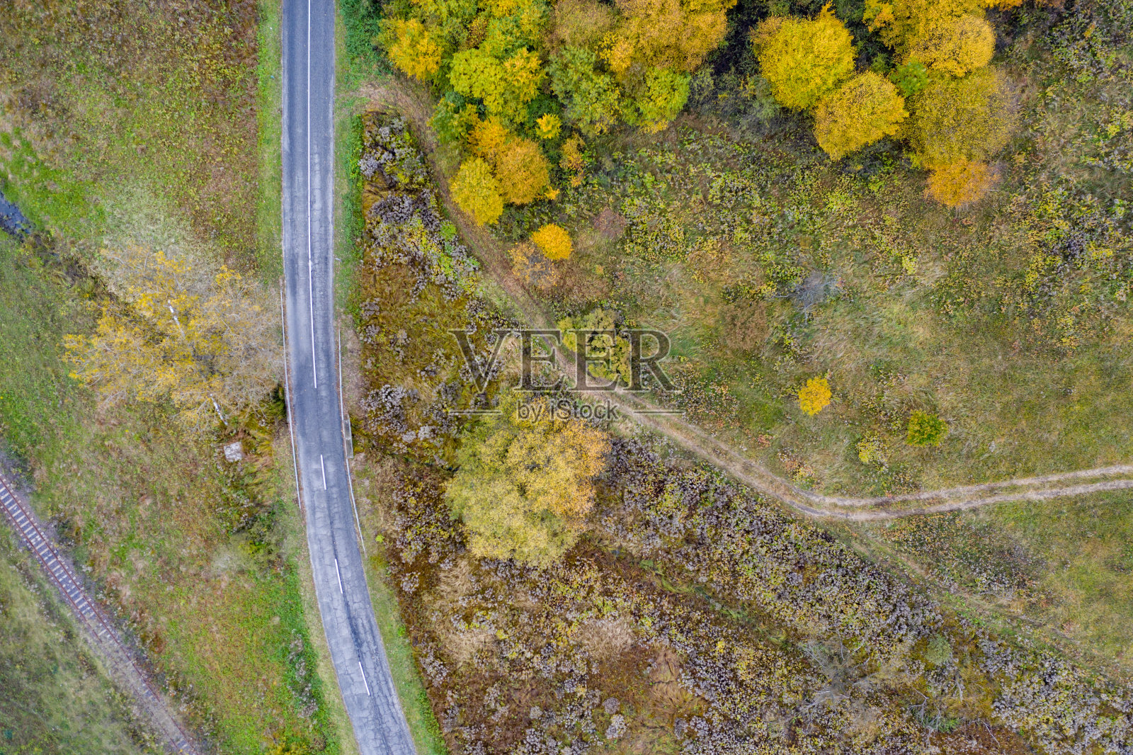 秋天的道路无人机视图照片摄影图片