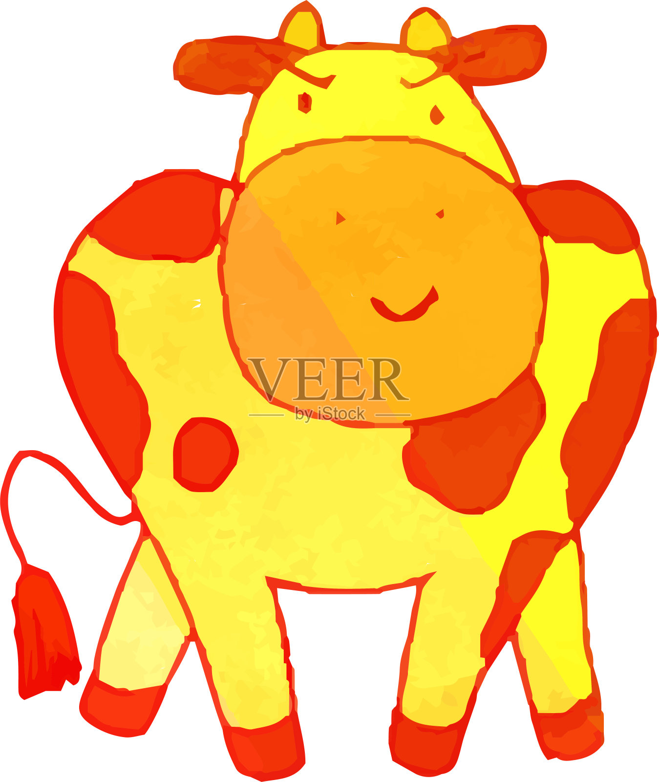 暖色手绘荷斯坦牛插图插画图片素材