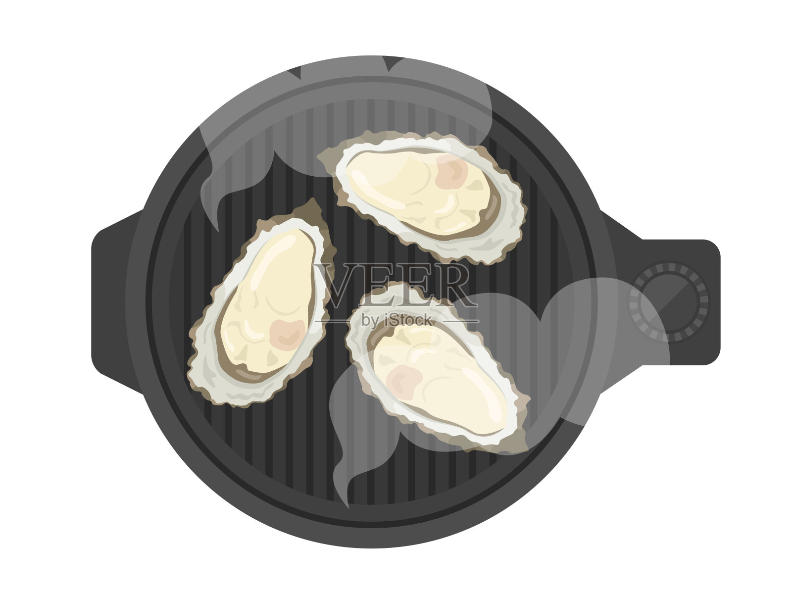 在热盘子上烤的牡蛎。插画图片素材