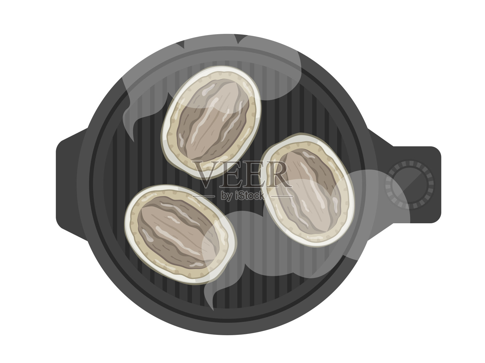 在热盘子上烤鲍鱼。插画图片素材