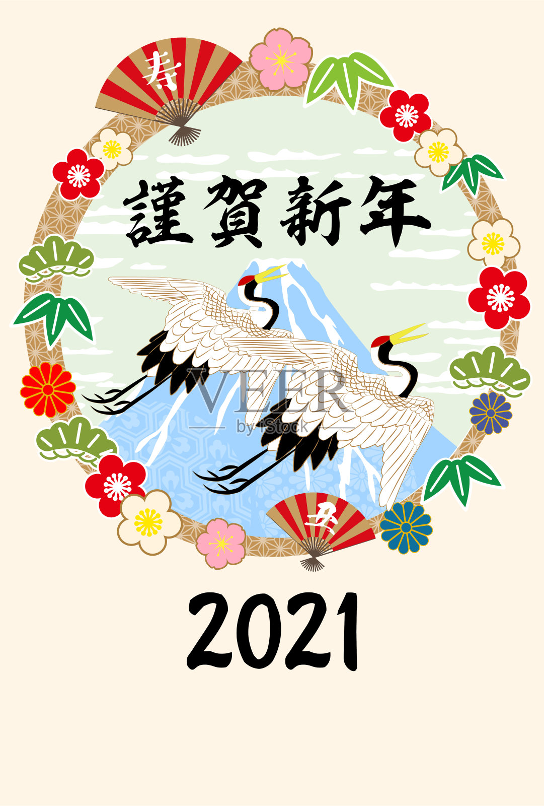 2021年贺年卡。日本的起重机。插画图片素材