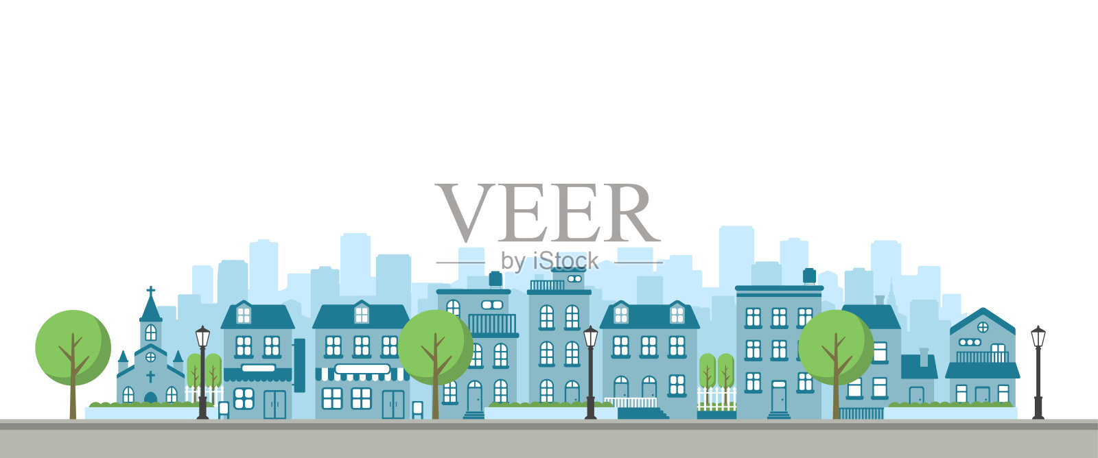 现代城市/城镇街道平面矢量插图(无人)插画图片素材