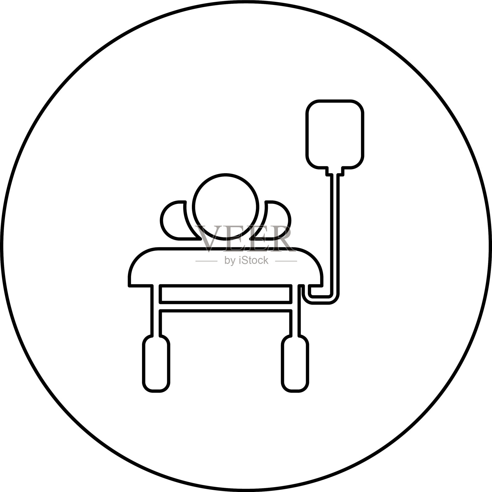 病人躺在医用床上，带着滴管插画图片素材