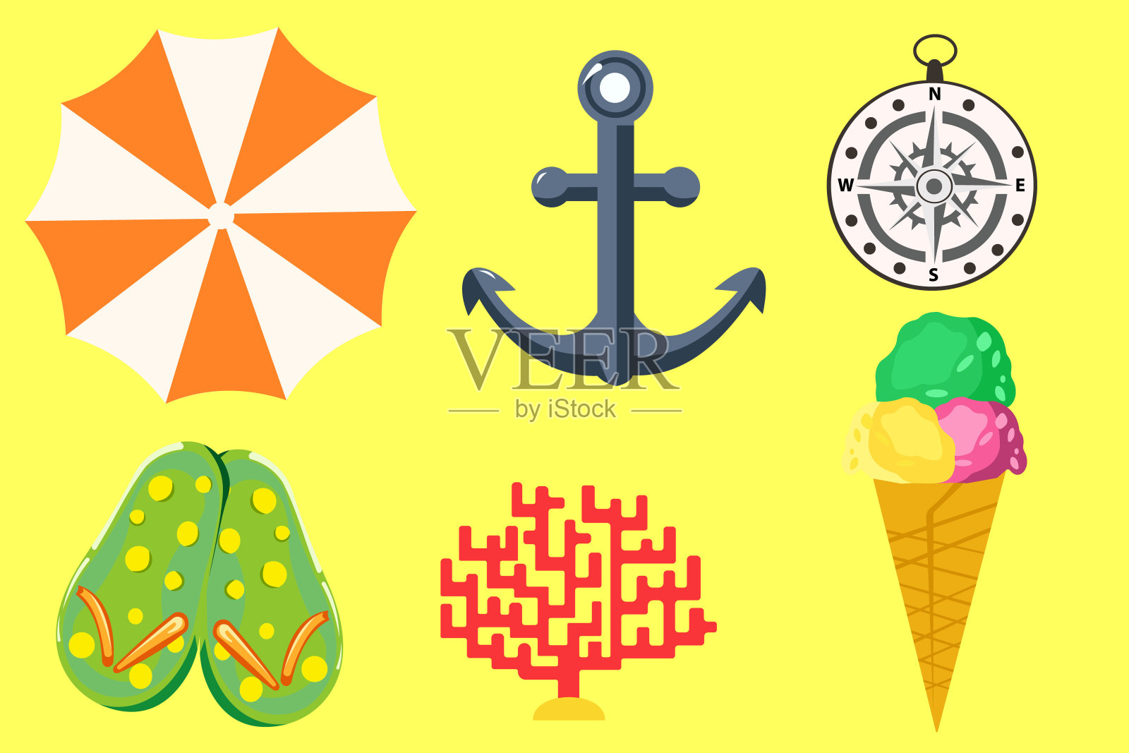 夏天图标包。股票矢量插图。标志插画图片素材