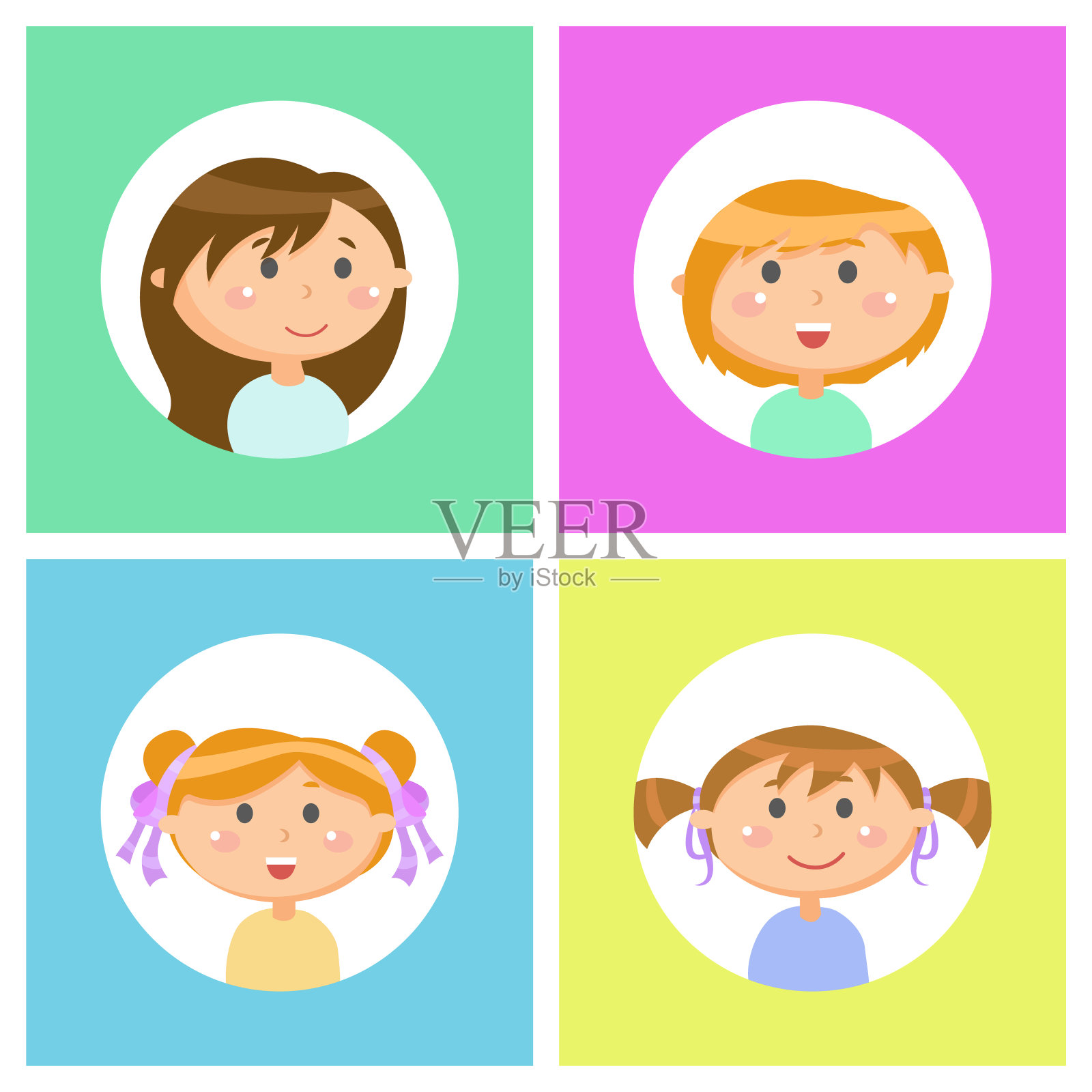 儿童女孩面部表情孤立集插画图片素材