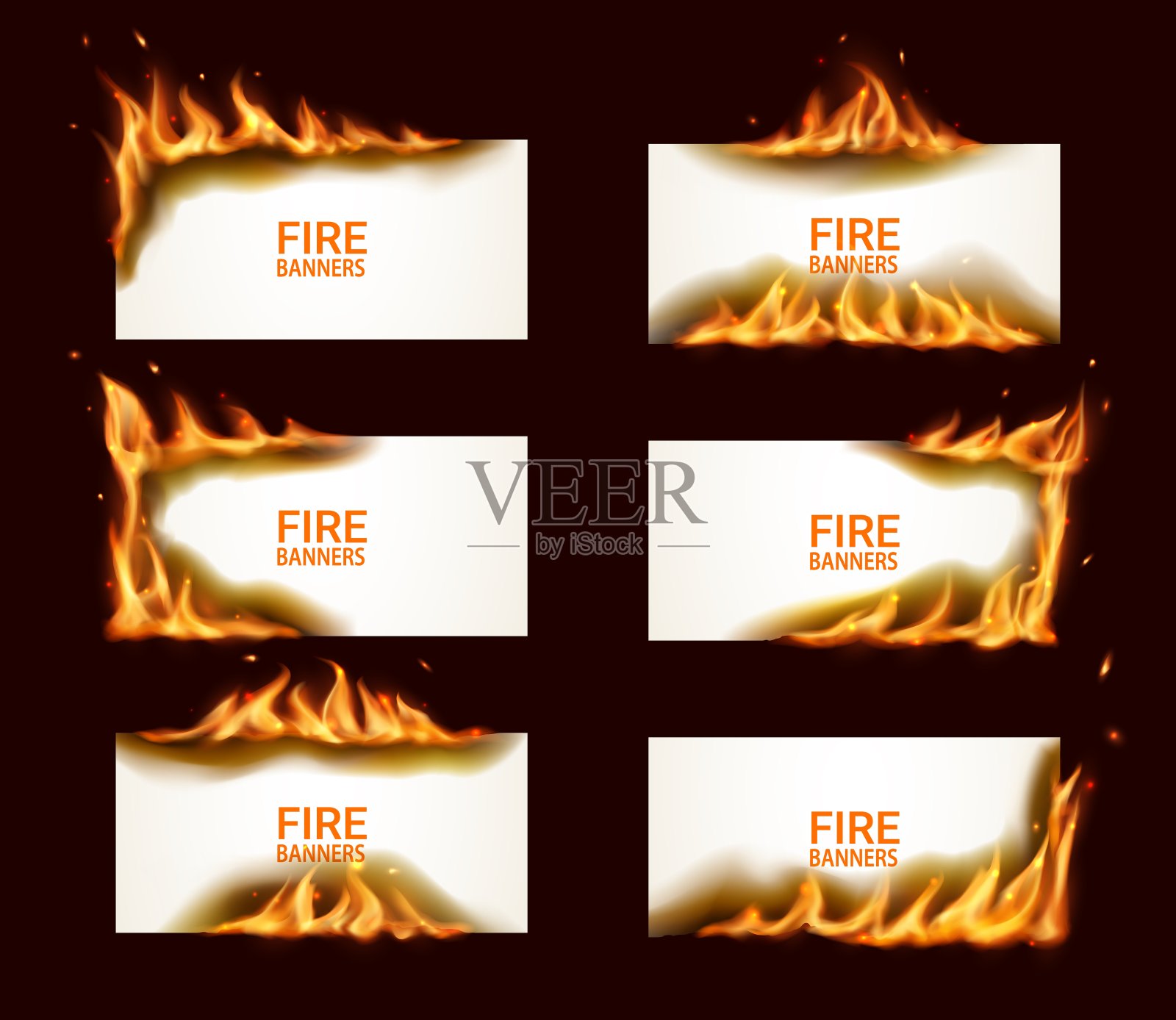 火横幅燃烧纸向量水平页插画图片素材