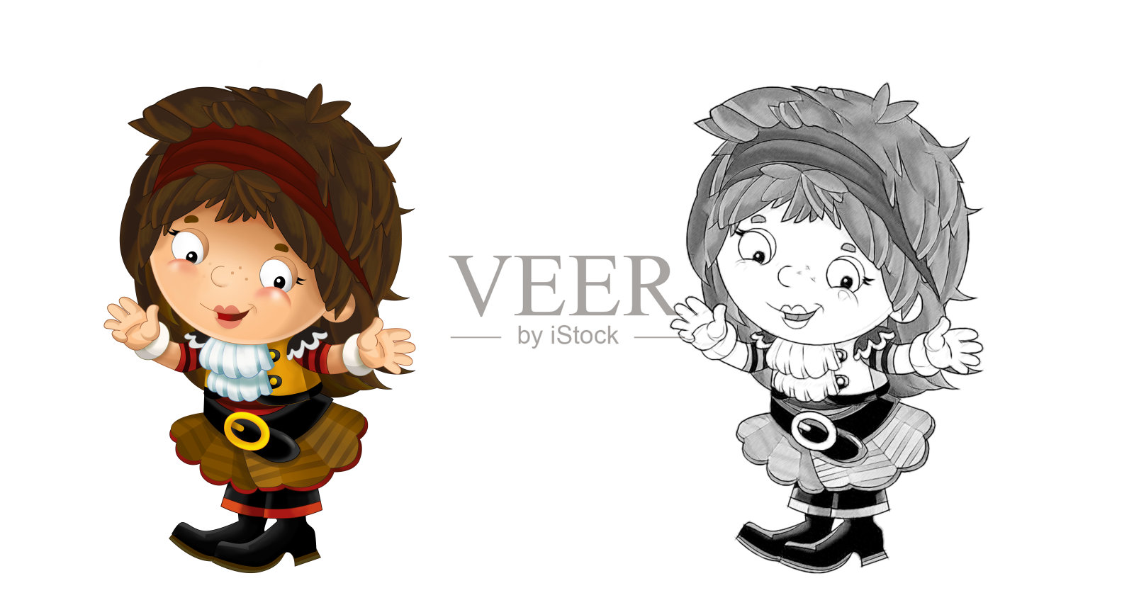 快乐微笑的中世纪卡通海盗女插画插画图片素材