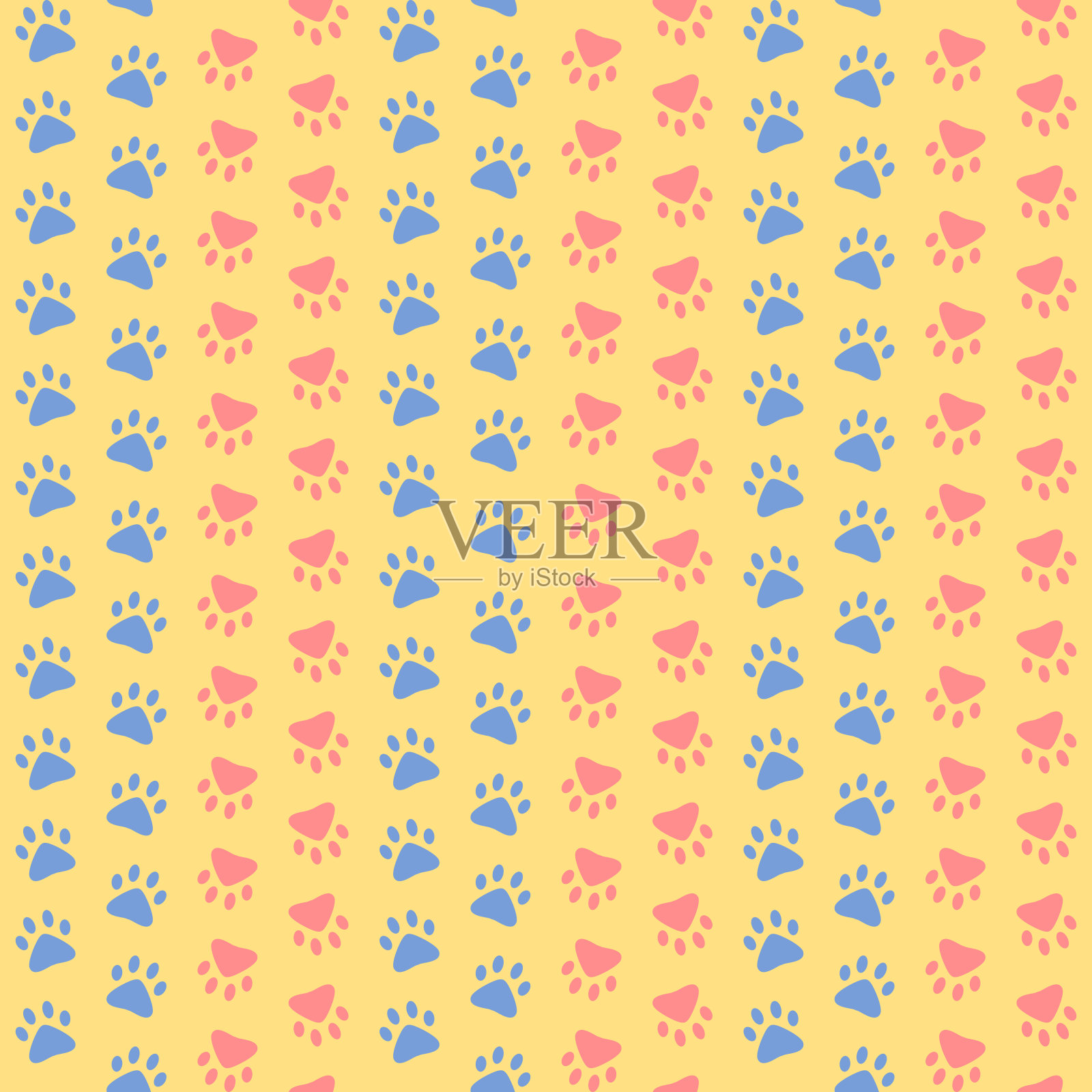 粉色和蓝色的爪印。向量无缝模式。简单的婴儿重复背景。样布。包装纸。连续打印。纺织品设计元素;电话;服装;装饰插画图片素材