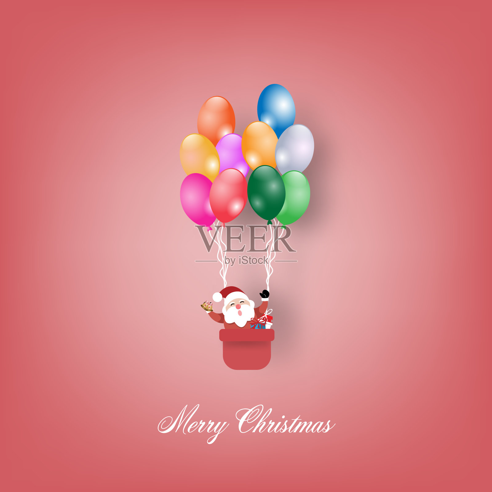 圣诞节在气球上与礼物。贺卡。矢量插图。插画图片素材