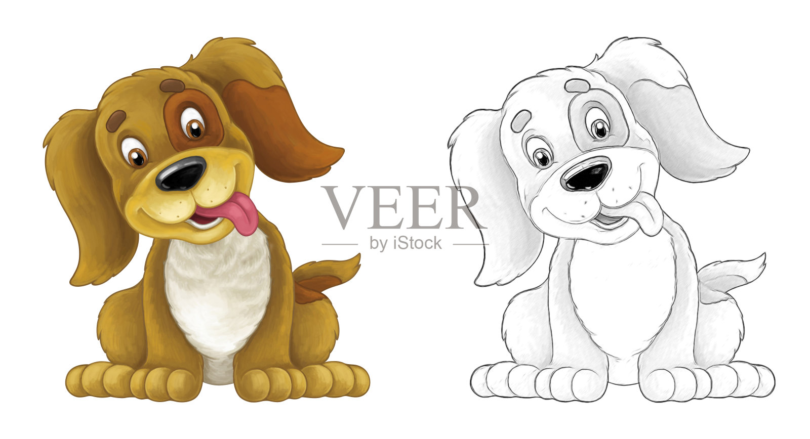 卡通素描场景狗是跳跃和看-艺术风格-插图设计元素图片