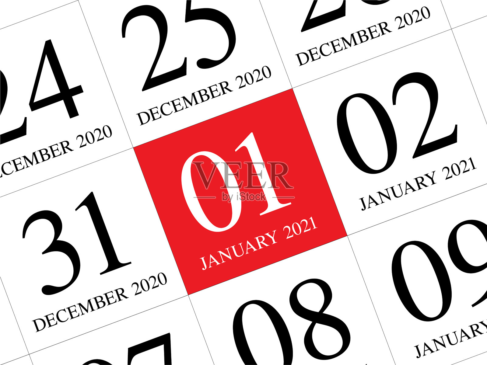 日记日历上的2021年第一天的特写插画图片素材